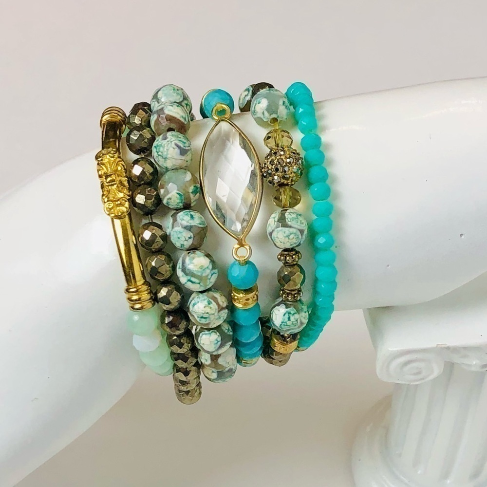 6 Pc Statement Stretch Bead Bracelets - image 3